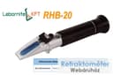 Černý ruční refraktometr s nápisy LABORNITE KFT a RHB-20.