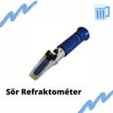 Modrý ruční refraktometr s maďarským nápisem „Sör Refraktométer”.